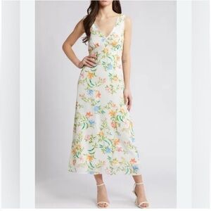 WAYF Dahlia Sleeveless V-neck Floral Midi-Dress Size M